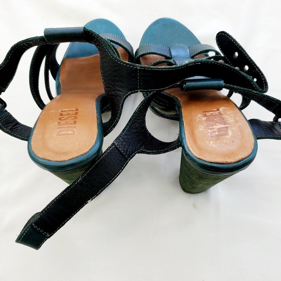 Diesel strap sandals green leather & wooden heels - Picture 11 of 11